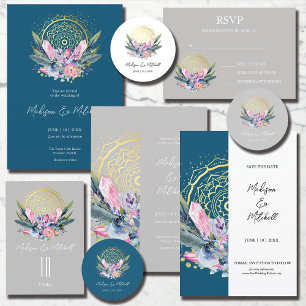 Mandala doré Invitation de mariage cristal rose Bo