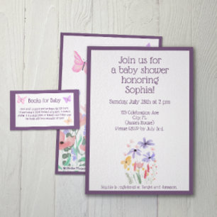 Invitation Baby shower des papillons et des fleurs simplifié
