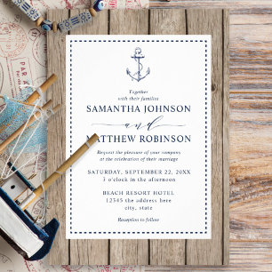 Invitation Ancre nautique Mariage en bois rustique