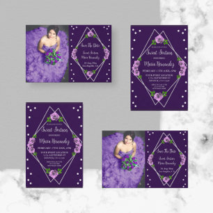 Save The Date Purple Rose Silver Géométrique Sweet 16
