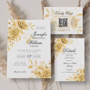 Invitations En Acrylique Elégant Mariage Gold Roses Floral thème