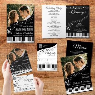 Invitation Piano Music Black & White Photo QR Code Mariage