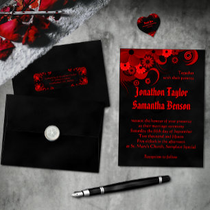 Invitation Red Floral Black Chalkboard Mariage gothique Invit