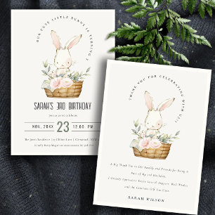 Invitation Bunny Blush Dans Panier Floral Enfants Photo Anniv