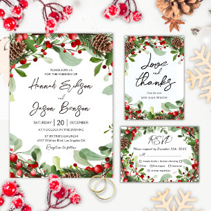 Invitation Christmas Greenery Winter Berry Détails du Mariage