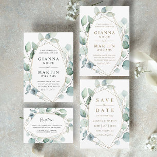 Invitation Mariage de Foliage Géométrique Or