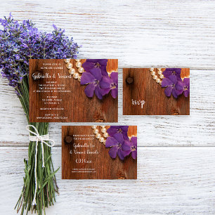 Cartons Réponse Purple Periwinkle, Pearls Barn mariage en bois RSV