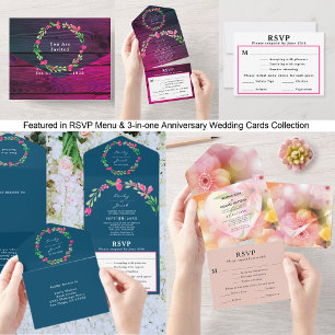 Invitation Tout En Un Détail de mariage floral violet géométrique paille