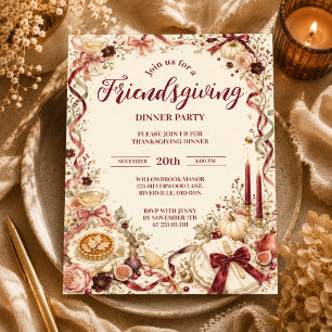 Carte De Placement Dîner Élégant de Friendsgiving entre Coquettes