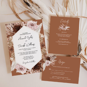 Carte D'accompagnement Boho Terracotta Floral Détails du Mariage