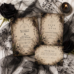 Carte De Remerciements Mariage romantique boho gothique