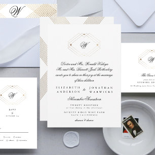 Invitation En Aluminium Calligraphie classique Monogramme Gold Déco Mariag
