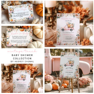 Carte De Remerciements Petit Citrouille Pink Truck Automne Baby shower fl