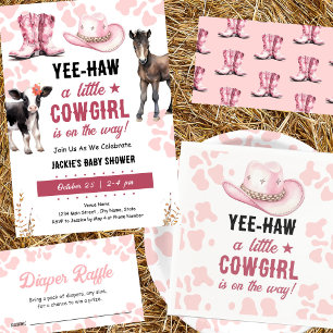 Invitation Petit Baby shower Cowgirl Rodeo Animaux