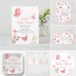 Invitation Baby shower de papillons floraux rose pâle