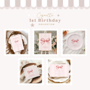 Invitation Pink Bow Fancy ONE Girl 1er anniversaire