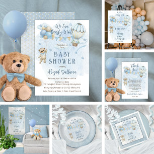 Serviette En Papier Teddy Bear Balloons Garçon Bearly Wait Baby shower