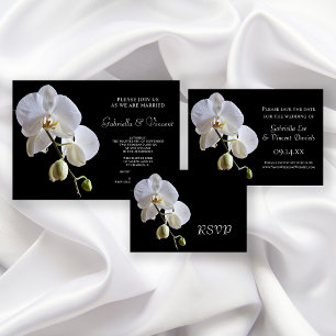 Orchidée blanche sur carte de réponse RSVP de mari