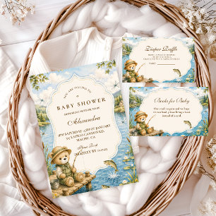 Invitation Ours Fantaisiste Pêche Fête de Naissance