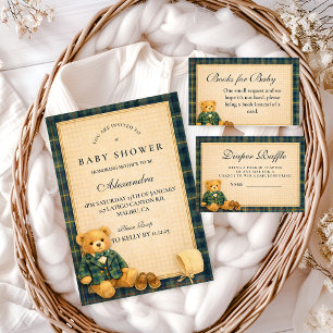 Invitation Fête de Naissance Élégante et Prépaillée Ours en P