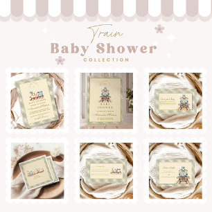 Serviette En Papier Baby shower du train Watercolor vert