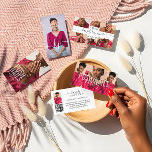 Carte De Visite Collage photo Script Calligraphie Monogramme QR Co