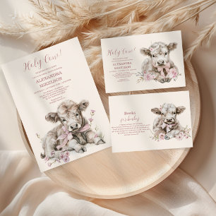 Assiettes En Carton Fille rose Floral Highland Baby shower de vache