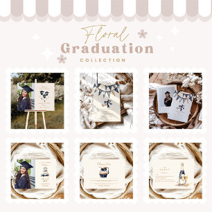 Carte De Remerciements Graduation Florale d'or de la Marine