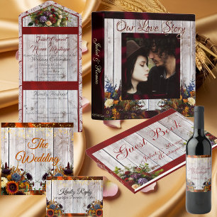 Save The Date Fleur sauvage, ruban & photo - Rouge