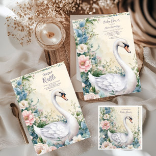 Serviette En Papier Élégant Baby shower rose vif du cygne floral