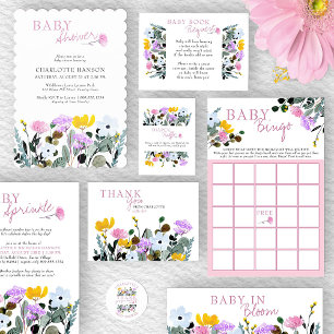 Fleur sauvage pelouse Joli Baby shower Invitation