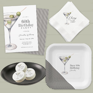 Serviette En Papier Martini Cocktail Elégant 60ème anniversaire fête