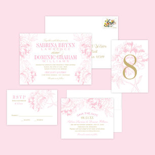Save The Date Elégant Mariage Floral Peony Or rose