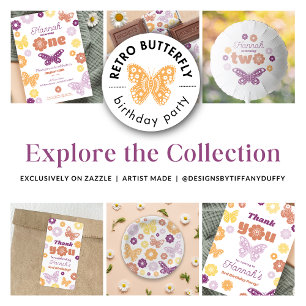 Étiquette Merci d'anniversaire du papillon rétro