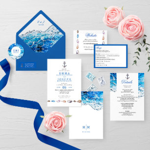 Invitation Nautical Ocean Beach bleu élégant Mariage