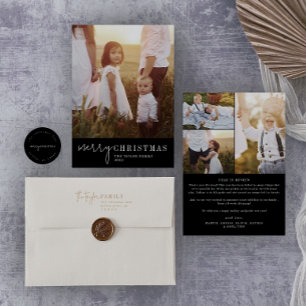 Cartes Pour Fêtes Annuelles Chic moderne   Noir Noël photo année en revue
