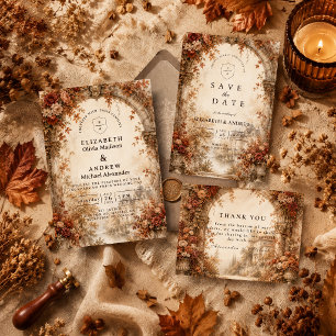 Cartons Réponse Mariage Élégant sous une Arche d'Automne