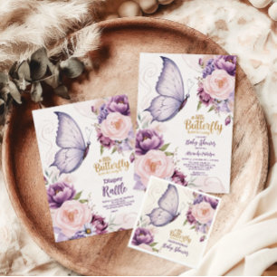 Invitation Baby shower de fille papillon rose violet