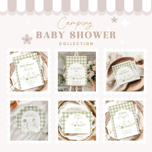 Invitations En Acrylique Baby shower Camping Vert