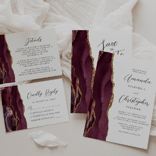 Cartons Réponse Agate Burgundy Gold Mariage de script moderne