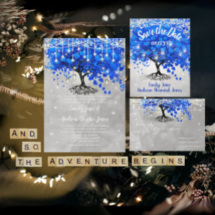 Invitation Mariage Royal Blue Heart Leaf Tree