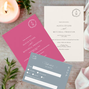 Invitation Arc mariage classique magenta fleuri