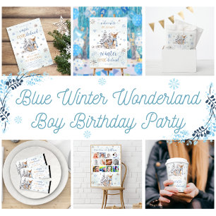 Sticker Rond Cute Deer Winter Onederland Bleu 1er anniversaire