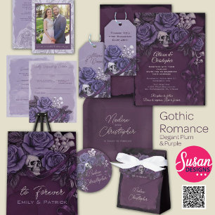 Invitation Mariage gothique violet, Deux cœurs un amour 
