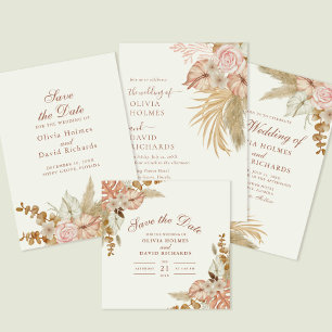 Invitation Boho Chic Floral Pampas Mariage Grass