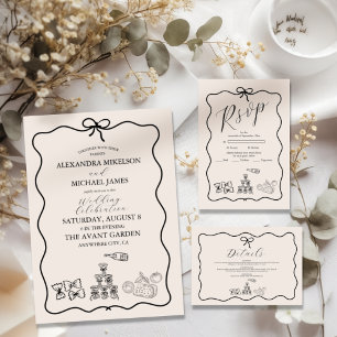 Carte D'accompagnement Black Wavy Whimsical Italien Mariage de doodle