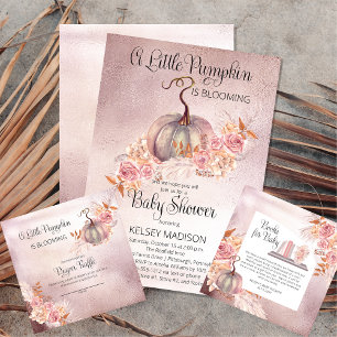 Invitation Citrouille rose Boho Pampas Baby shower Mot