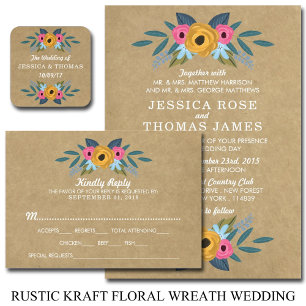 Invitation Collection de Mariages de couronnes florales Kraft