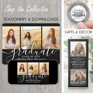 Faire-part 4 Collage de graduation photo noir et blanc Script