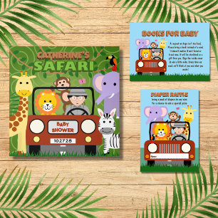 Carte D'accompagnement Jungle Safari Zoo Animal Baby shower Déchets Raffl